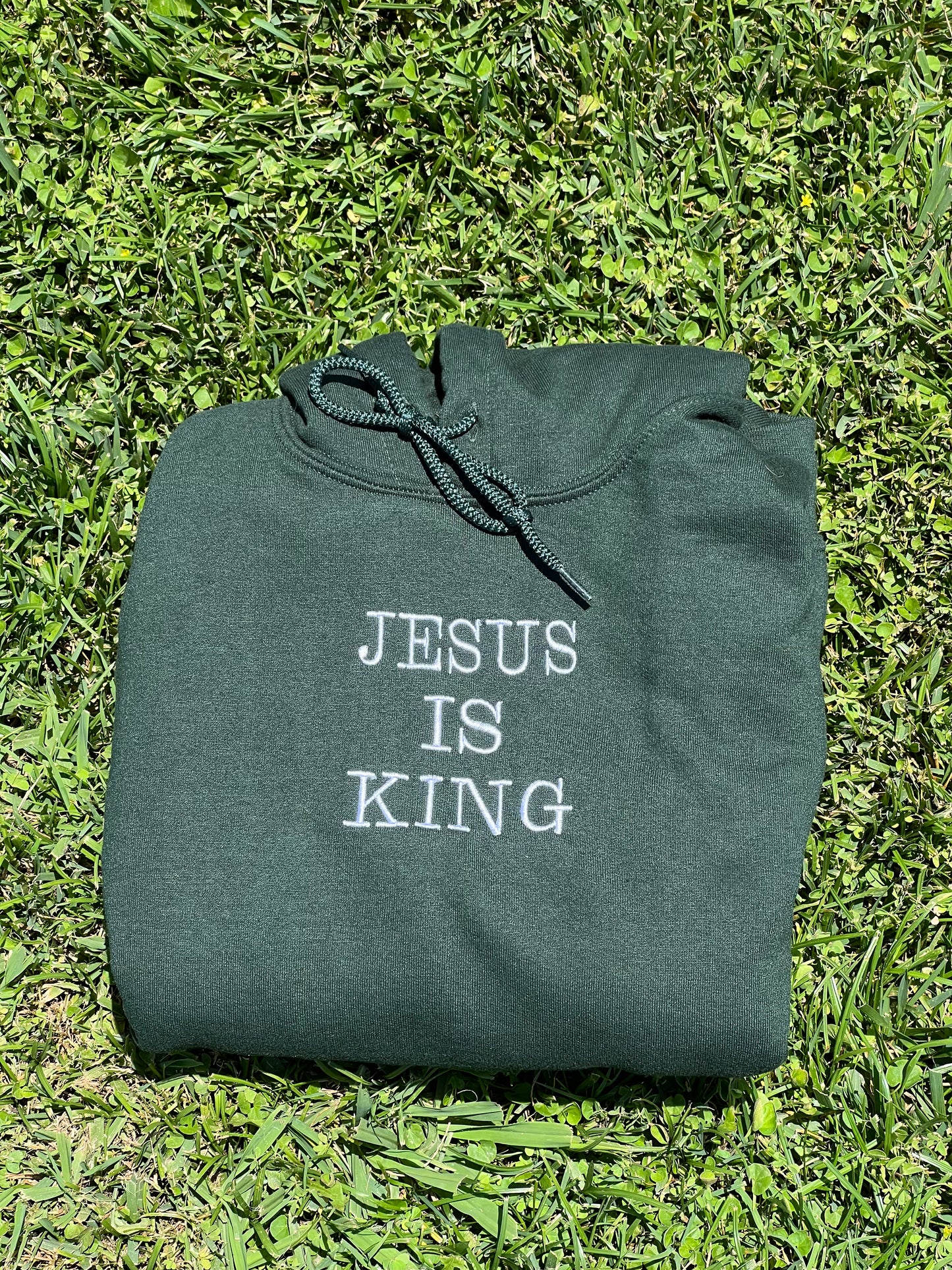 FOREST GREEN JESUS IS KING HOODIE