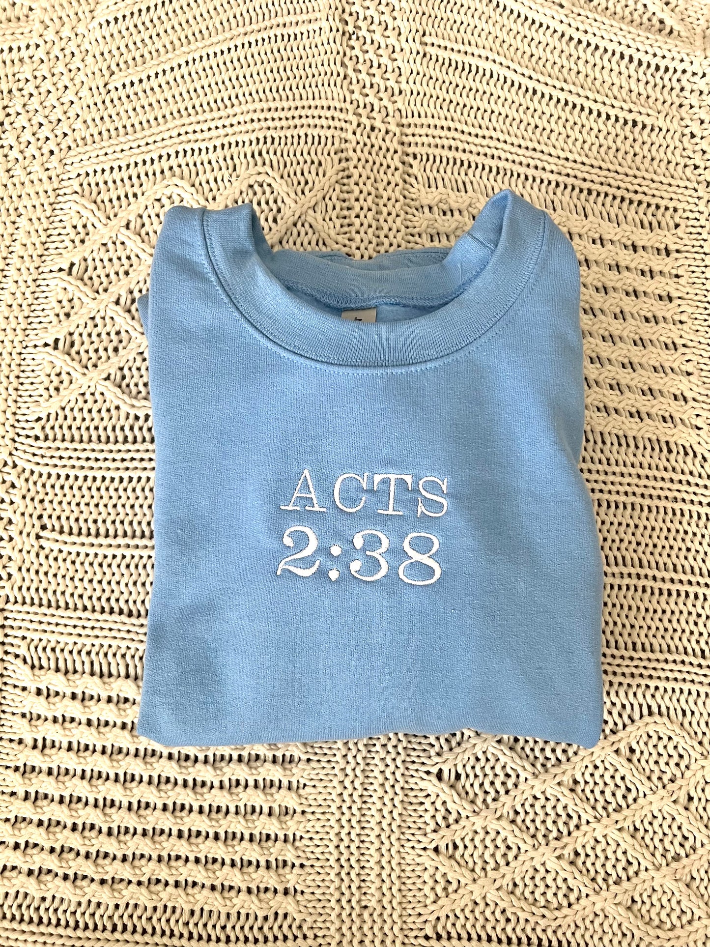 SKY BLUE ACTS 2:38 CREWNECK