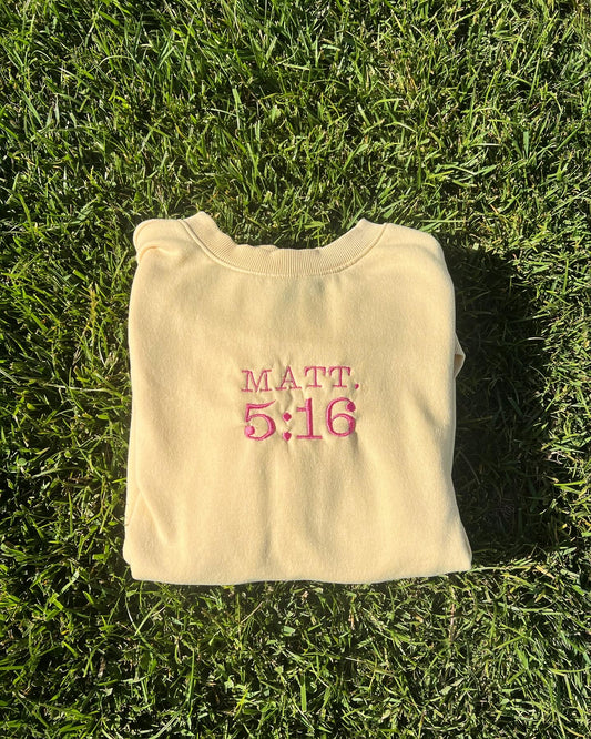 LIGHT YELLOW MATT. 5:16 CREWNECK SOPHIA