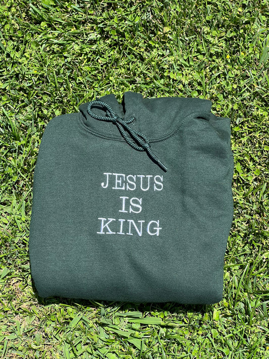 FOREST GREEN JESUS IS KING HOODIE JOHNNY/LEO