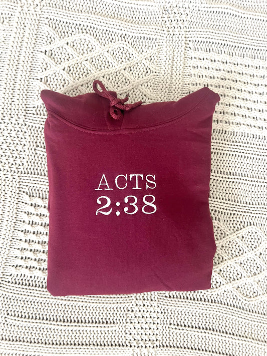 BURGUNDY ACTS 2:38 HOODIE LUKE