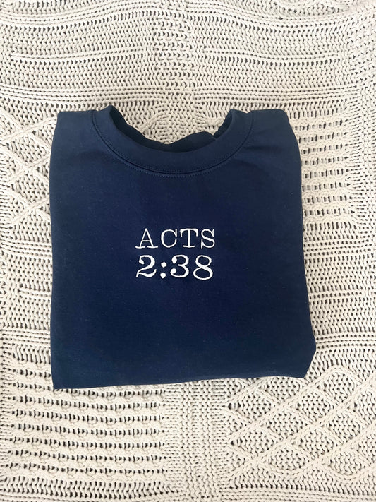 NAVY BLUE ACTS 2:38 CREWNECK LUKE